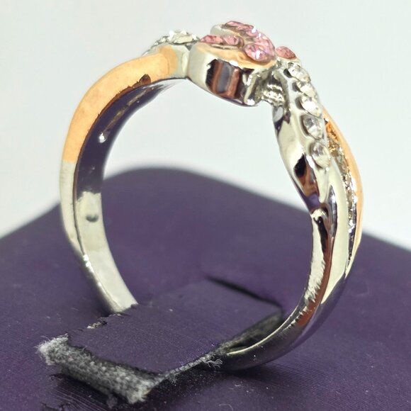 Pink Breast Cancer Awareness Ribbon Rose Gold Silver Rhodium Plated Ring SZ 7 - Picture 8 of 17